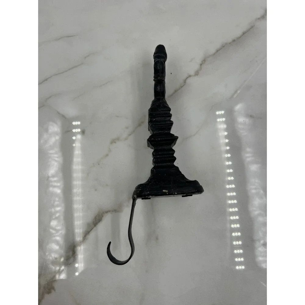 VTG Cast Iron Christmas Stocking Holder Mantel Hook Black Leaf Finial 12in